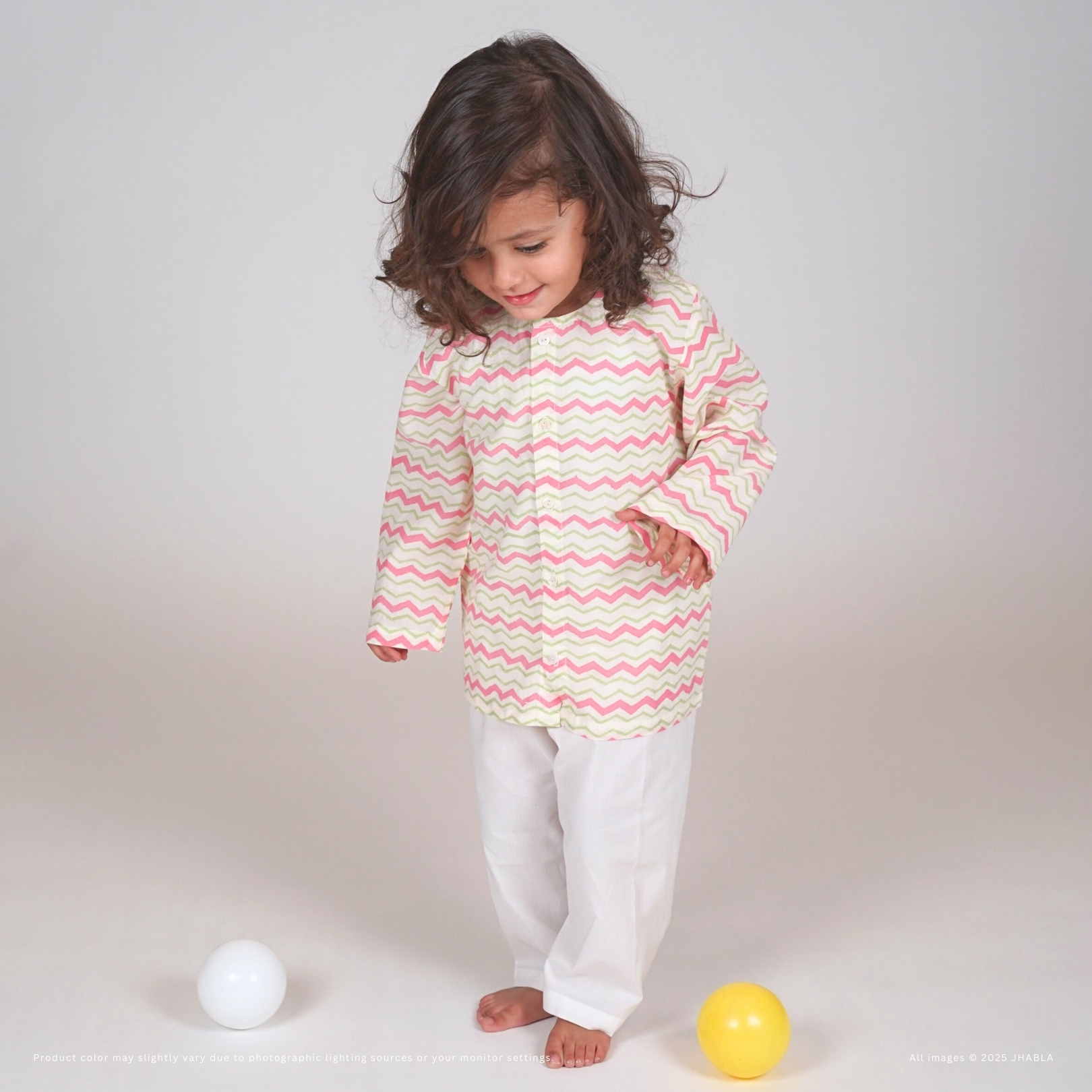 Pink and Green Wave – Baby Cotton Jhabla Pajama Set