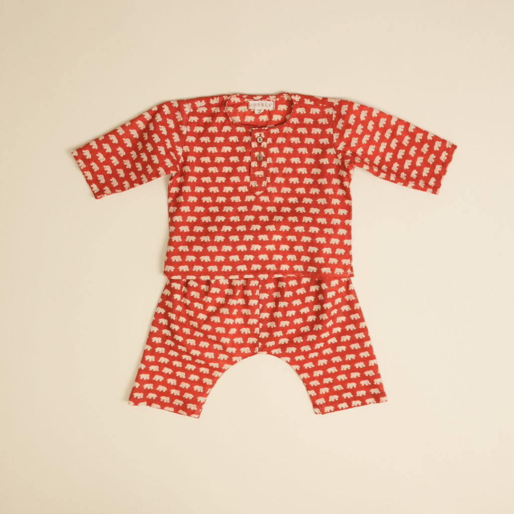 Magic Red Elephant - Boy Kurta Pajama Set - Image 3