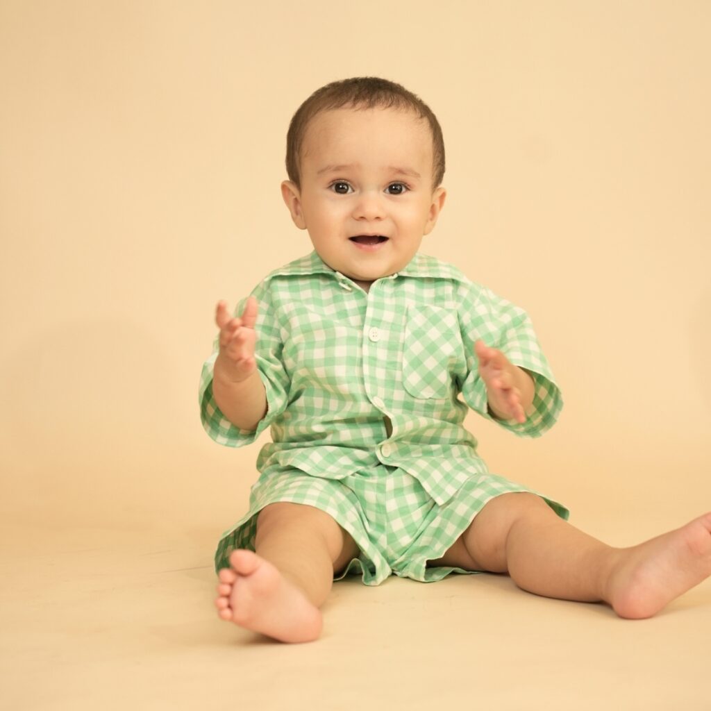 Minty Plaid - Boy Shirt Shorts Set - Image 2