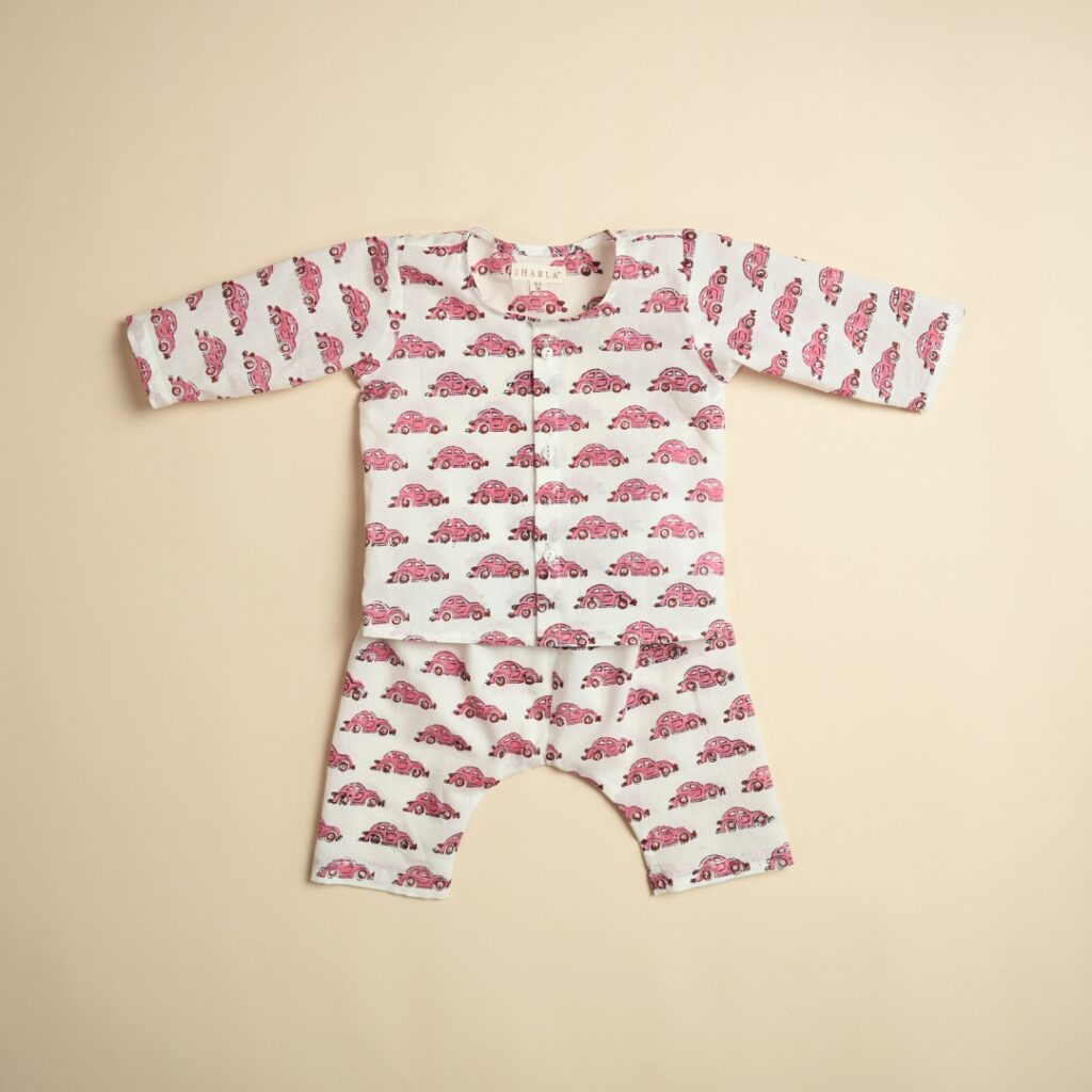 Vroom Vroom (Pink) - Girl Jhabla Pajama Set - Image 3
