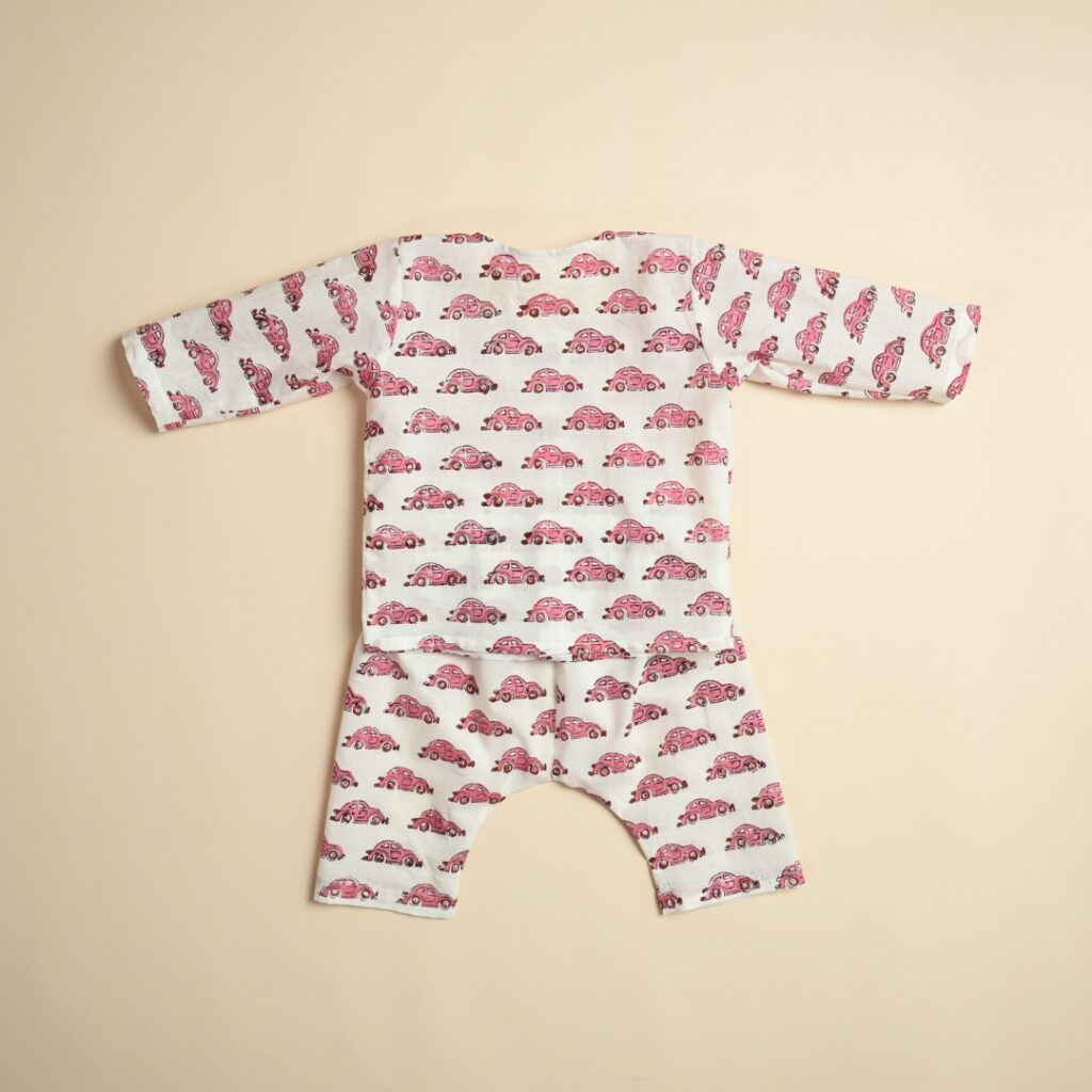 Vroom Vroom (Pink) - Girl Jhabla Pajama Set - Image 4