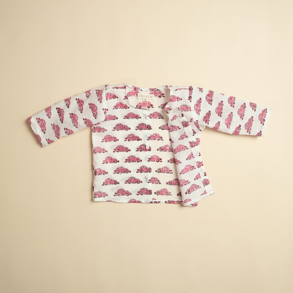 Vroom Vroom (Pink) - Girl Jhabla Pajama Set - Image 8