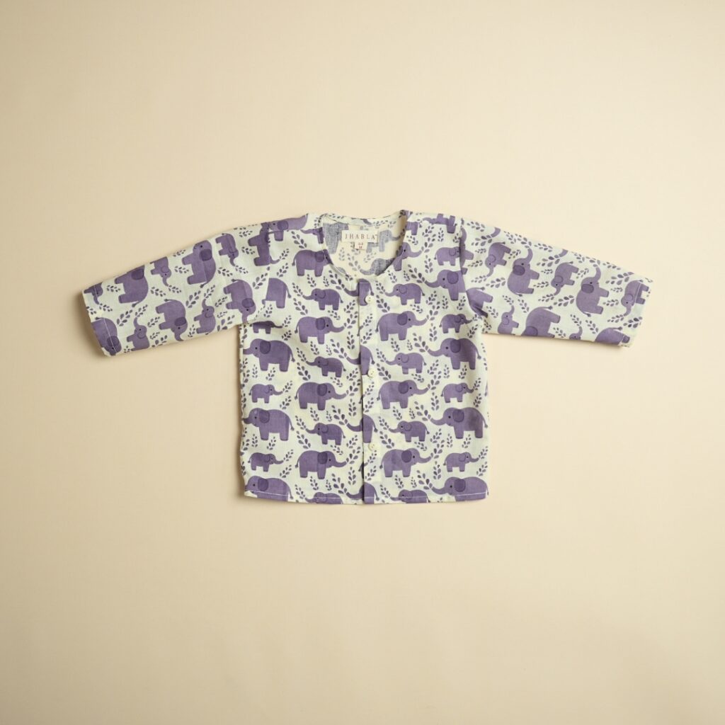 Hathi Mere Sathi (Purple) - Baby Cotton Jhabla Pajama Set - Image 5