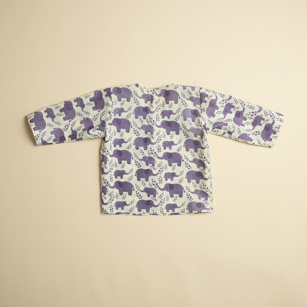 Hathi Mere Sathi (Purple) - Baby Cotton Jhabla Pajama Set - Image 6