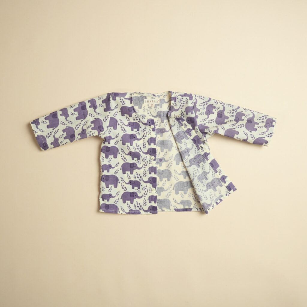 Hathi Mere Sathi (Purple) - Baby Cotton Jhabla Pajama Set - Image 8
