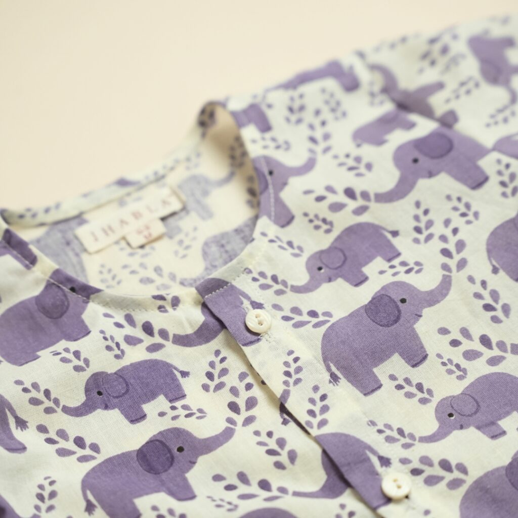 Hathi Mere Sathi (Purple) - Baby Cotton Jhabla Pajama Set - Image 9