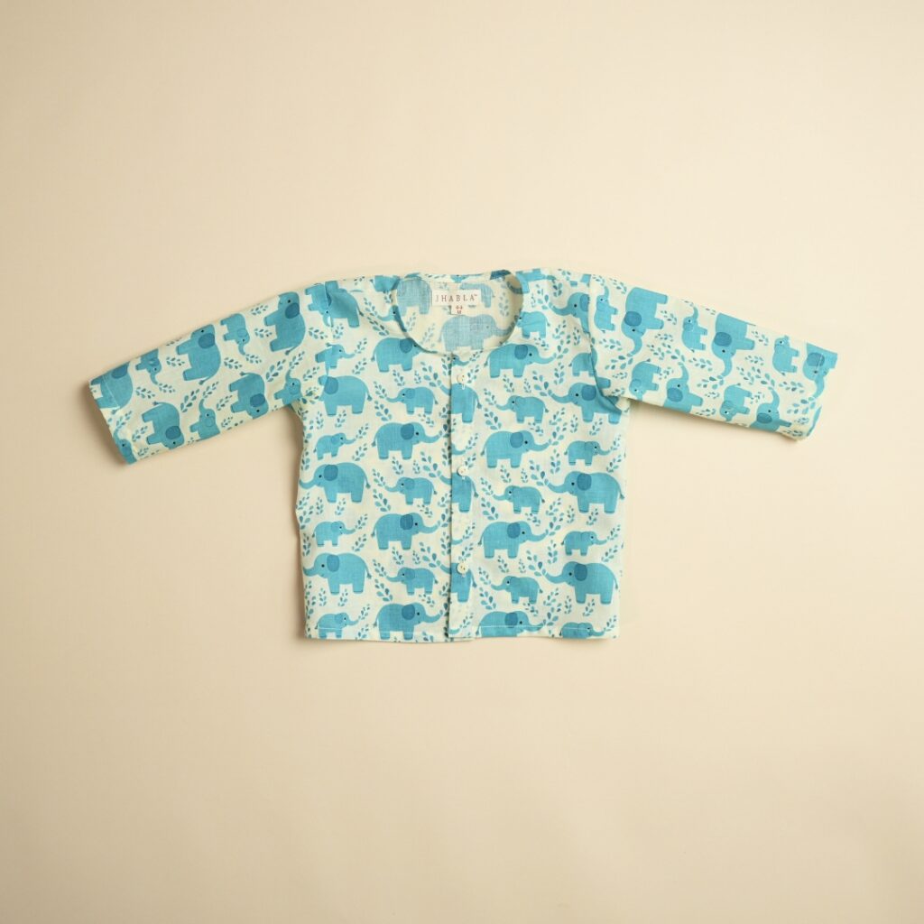 Baby Cotton Jhabla Pajama Set - Hathi Mere Sathi (Blue) - Image 5