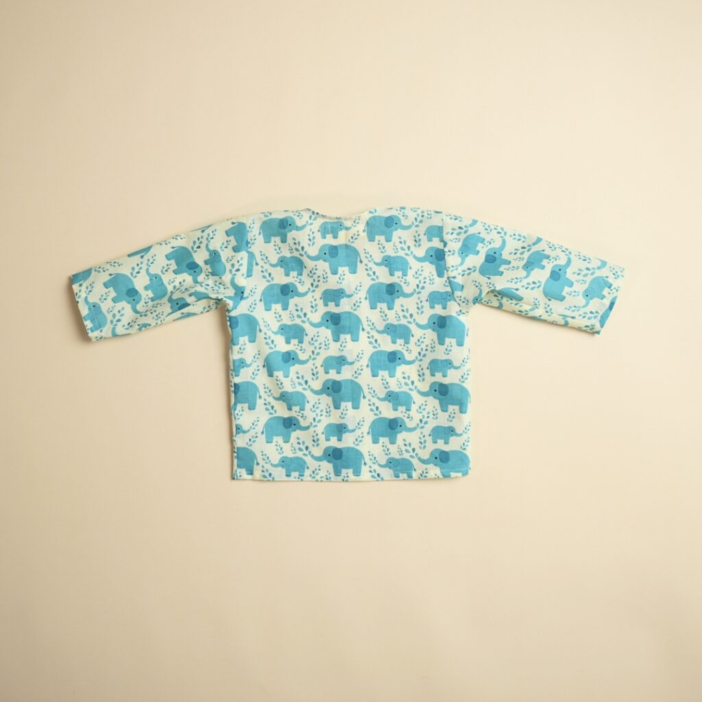 Baby Cotton Jhabla Pajama Set - Hathi Mere Sathi (Blue) - Image 6