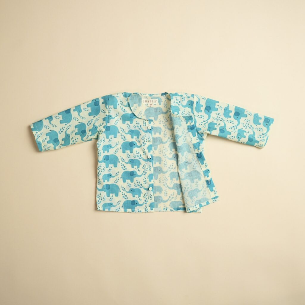 Baby Cotton Jhabla Pajama Set - Hathi Mere Sathi (Blue) - Image 8