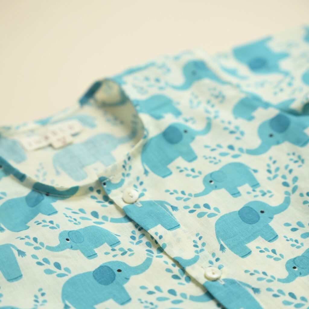 Baby Cotton Jhabla Pajama Set - Hathi Mere Sathi (Blue) - Image 9