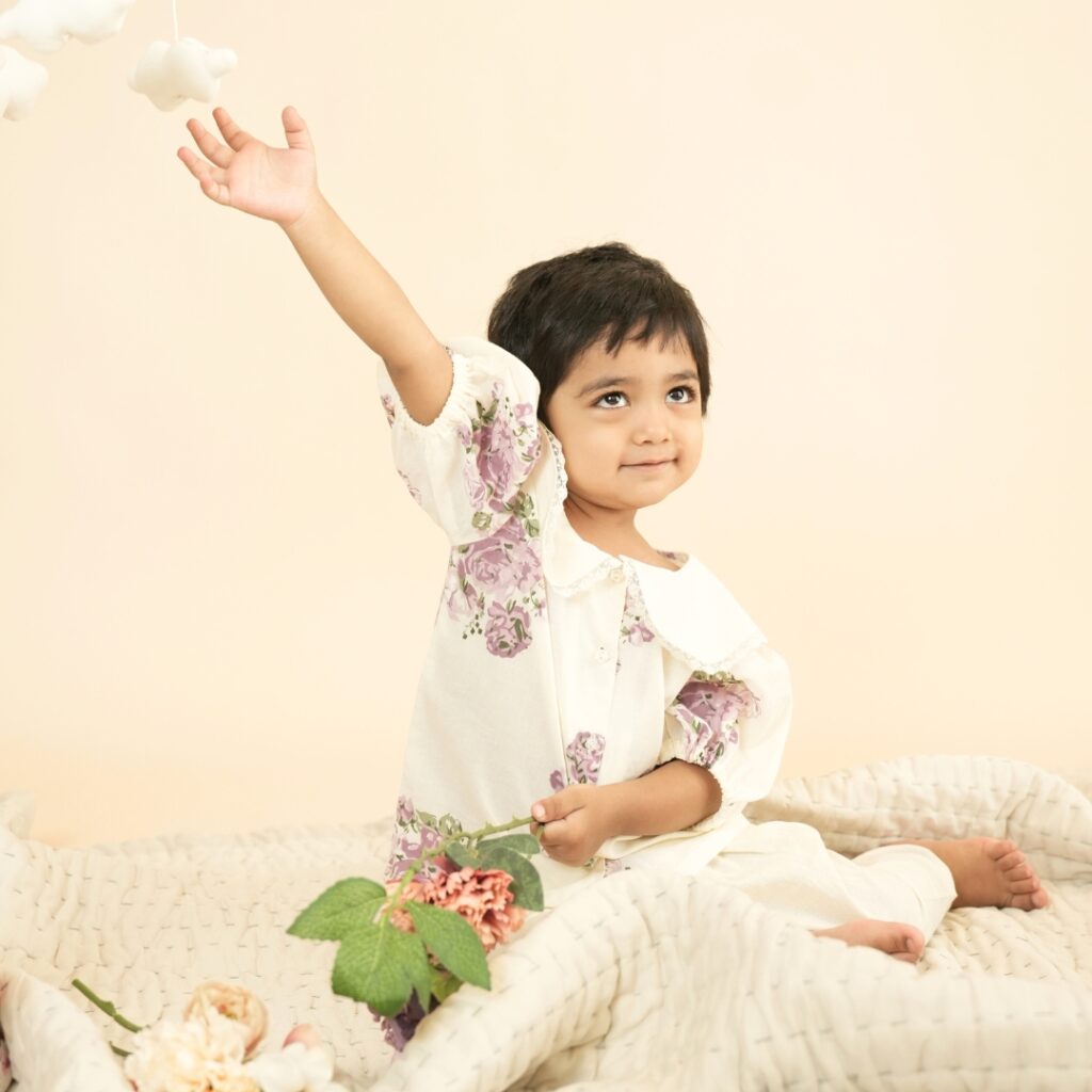 English Rose Bouquet (Purple) - Girl Shirt Pajama Set - Image 2