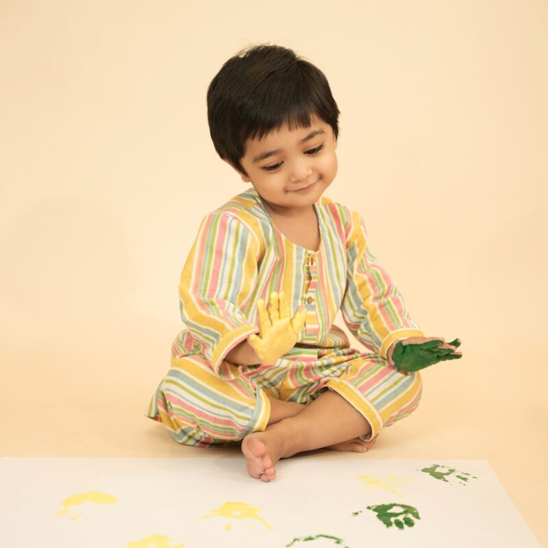 Happy Stripe - Unisex Jhabla Pajama Set