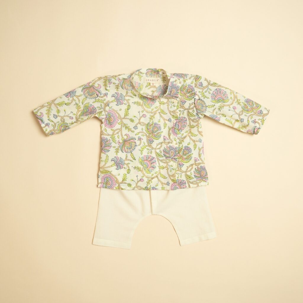 Pastel Petals - Boy Angrakha Pajama Set - Image 3