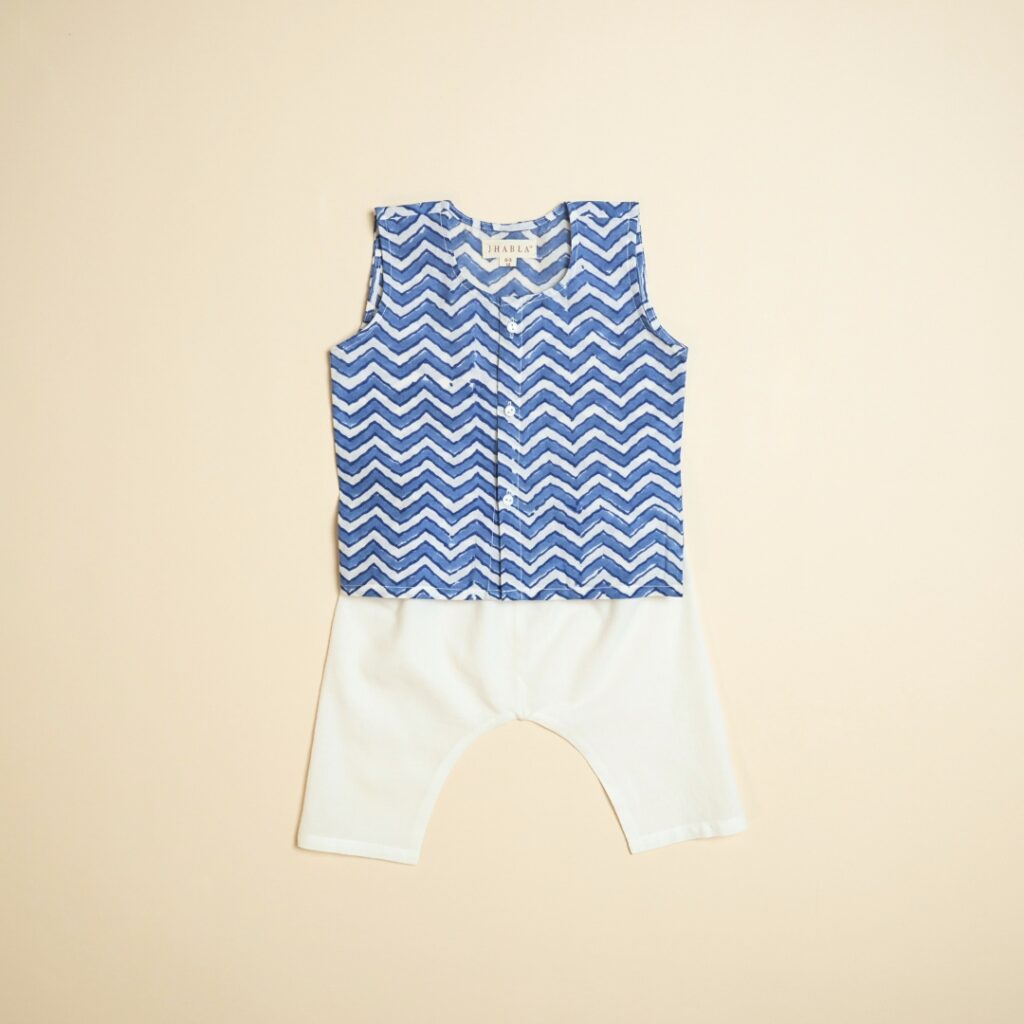 Blue Waves - Boy Jhabla Pajama Set - Image 3