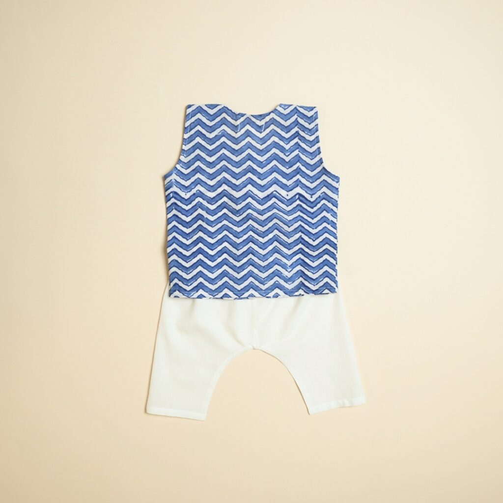 Blue Waves - Boy Jhabla Pajama Set - Image 4