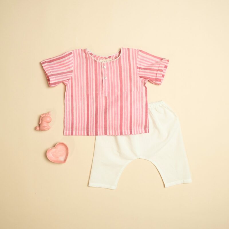 Pink Pinstripe - Girl Jhabla Pajama Set