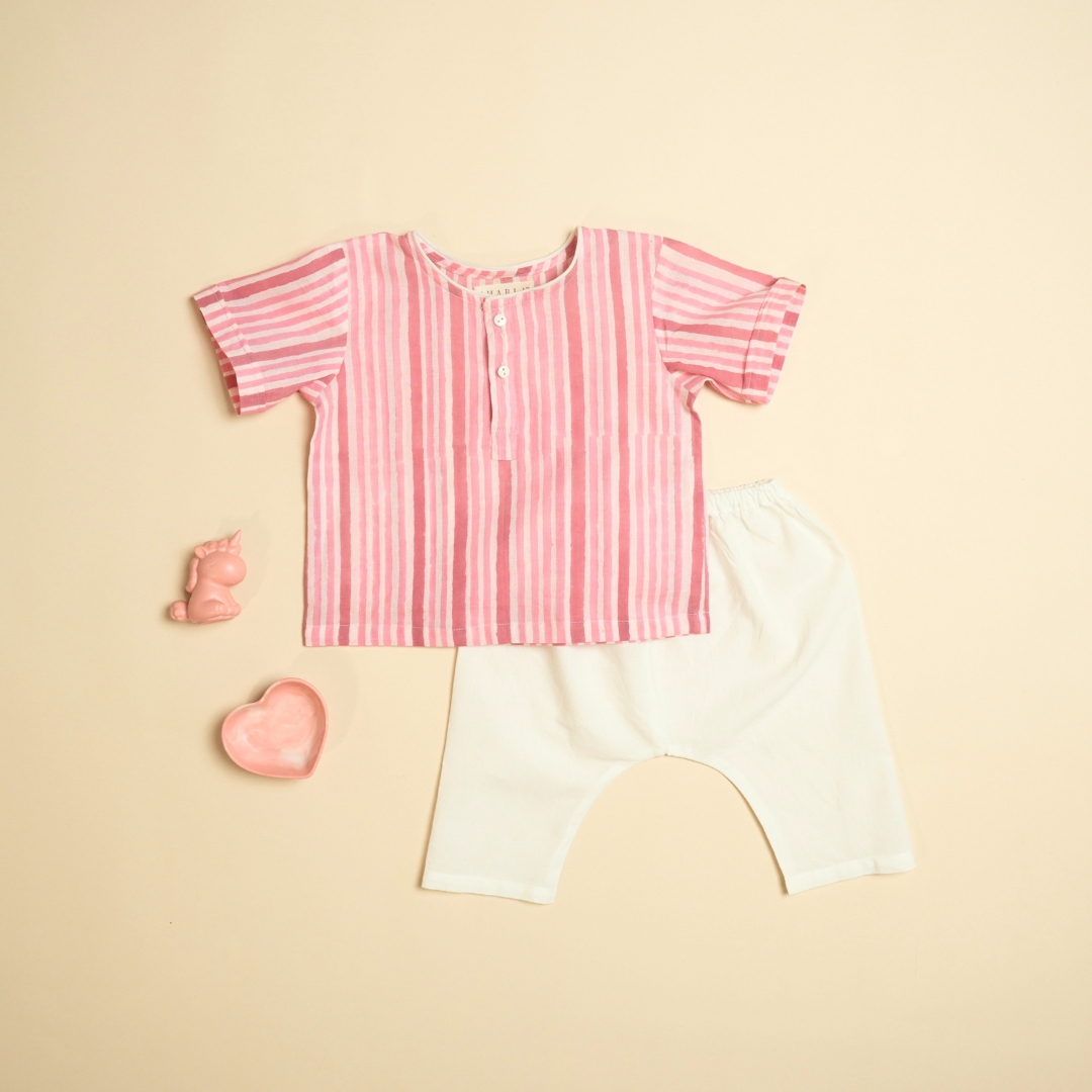 Pink Pinstripe - Girl Jhabla Pajama Set