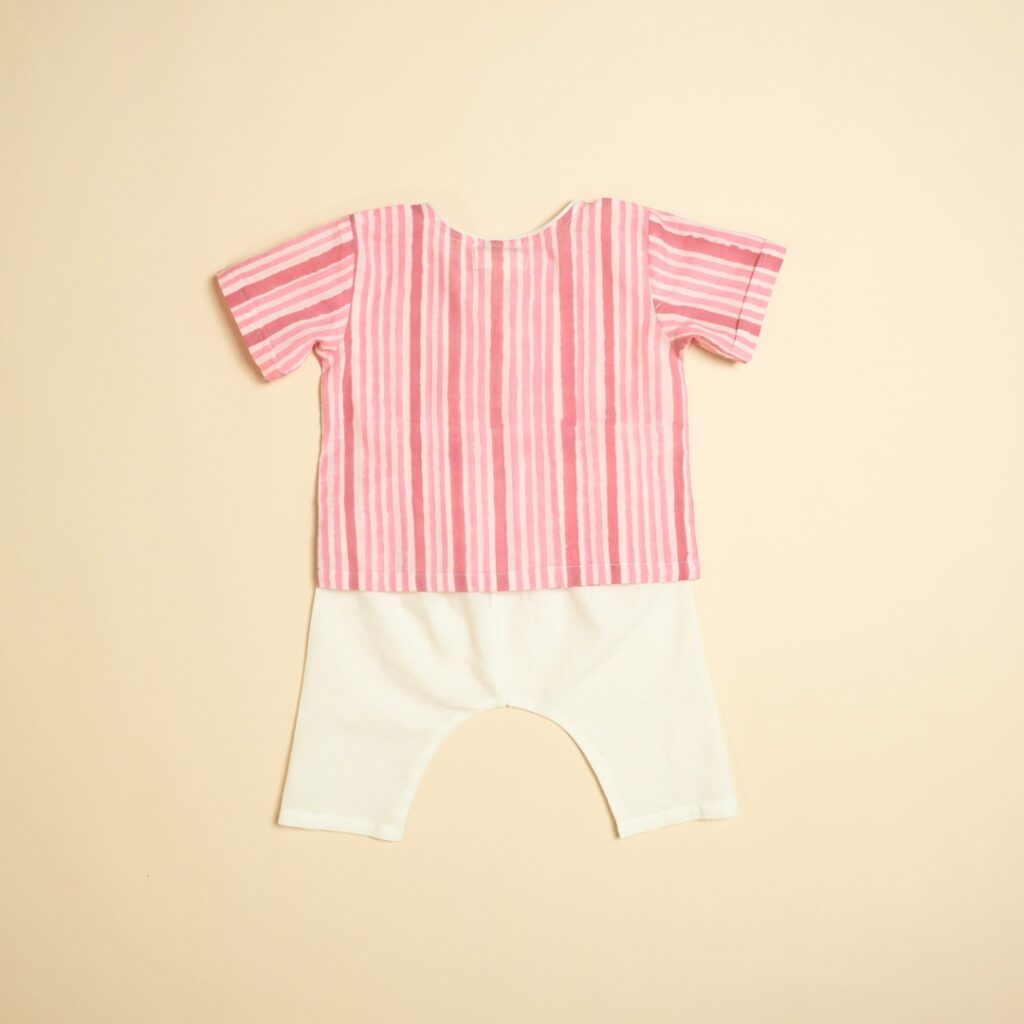 Pink Pinstripe - Girl Jhabla Pajama Set - Image 4