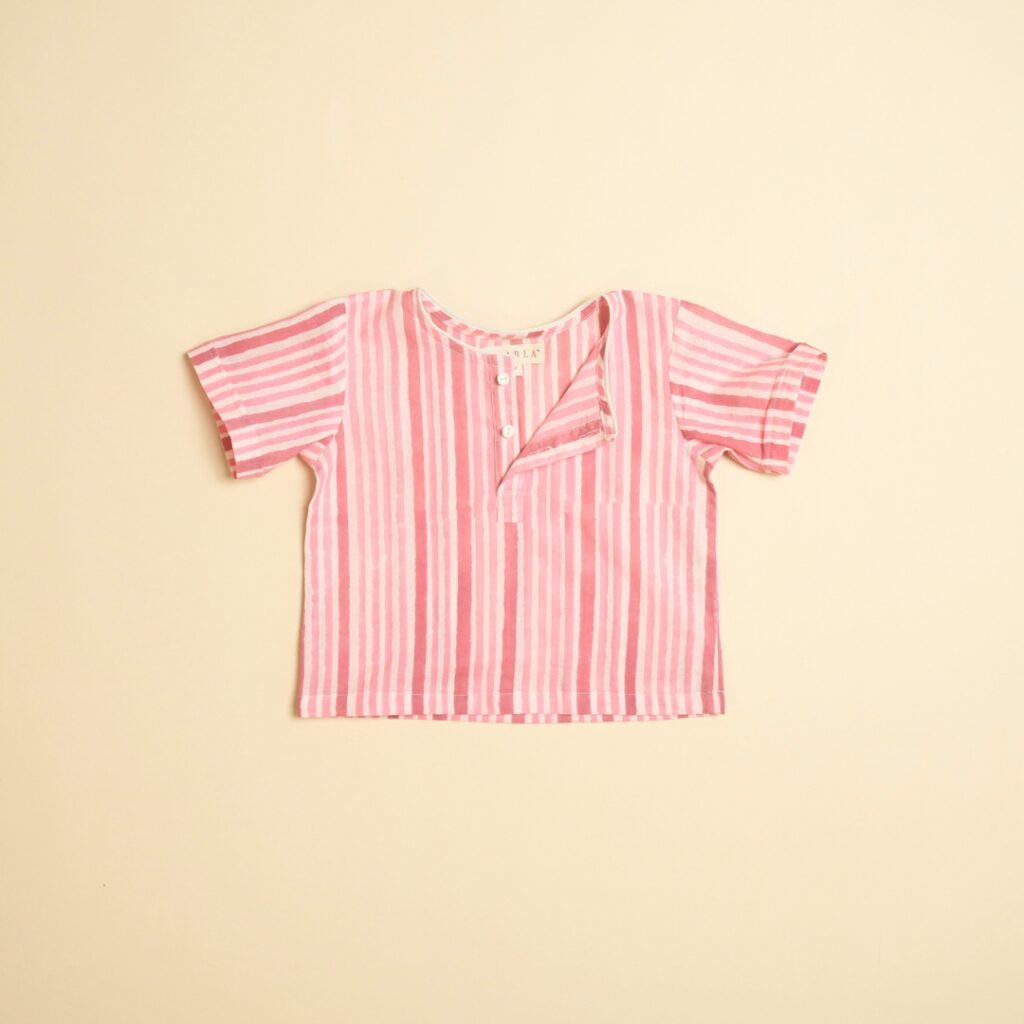 Pink Pinstripe - Girl Jhabla Pajama Set - Image 7