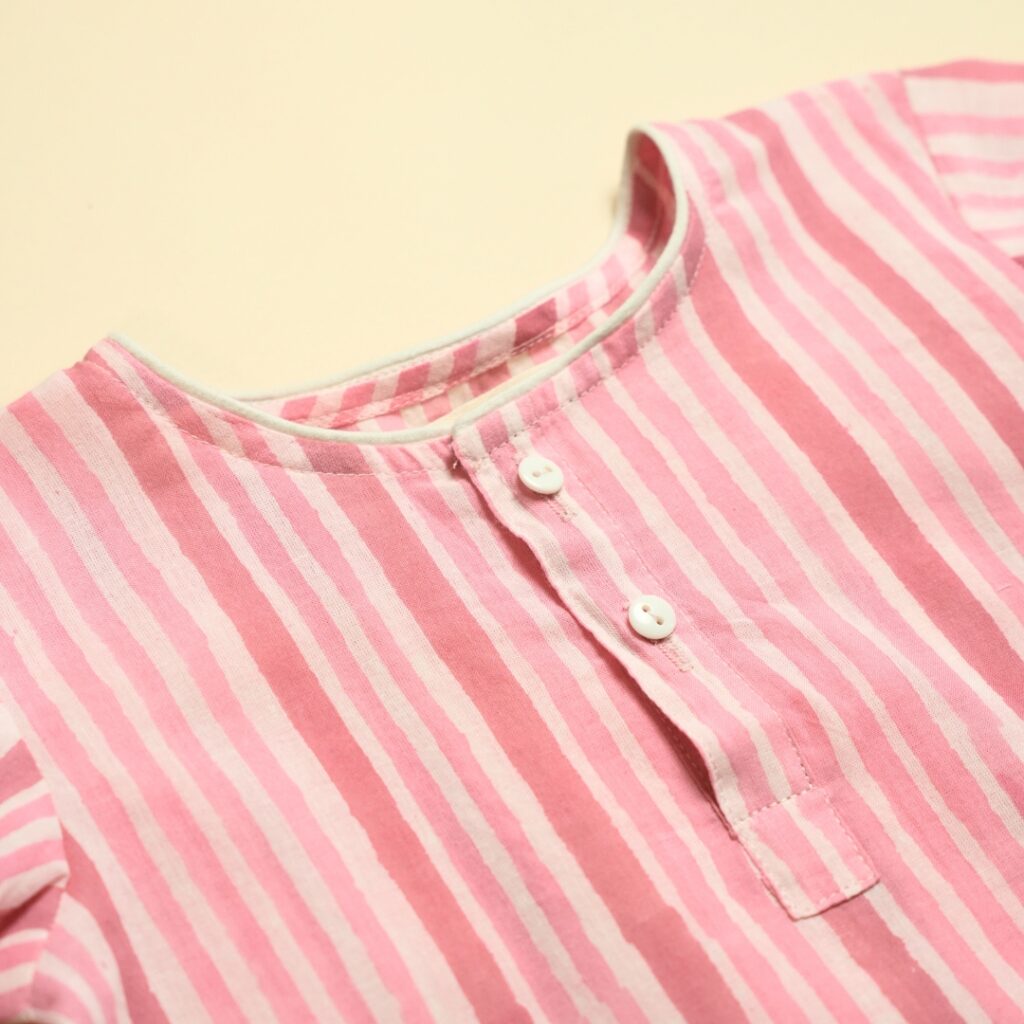 Pink Pinstripe - Girl Jhabla Pajama Set - Image 9