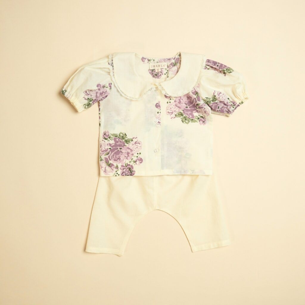 English Rose Bouquet (Purple) - Girl Shirt Pajama Set - Image 3