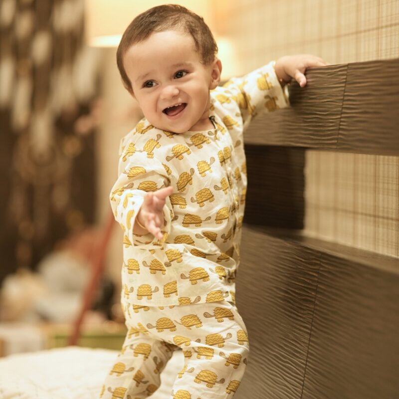 Yellow Turtles - Unisex Jhabla Pajama Set