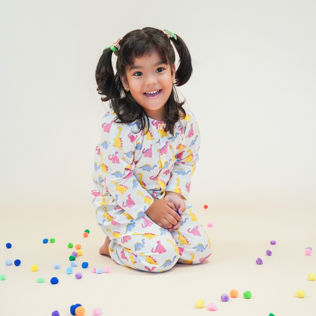 Dino Pop – Baby Cotton Jhabla Pajama Set