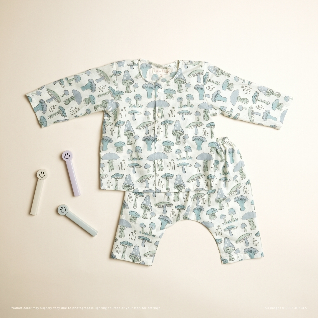Mini Me Mushroom – Baby Cotton Jhabla Pajama Set