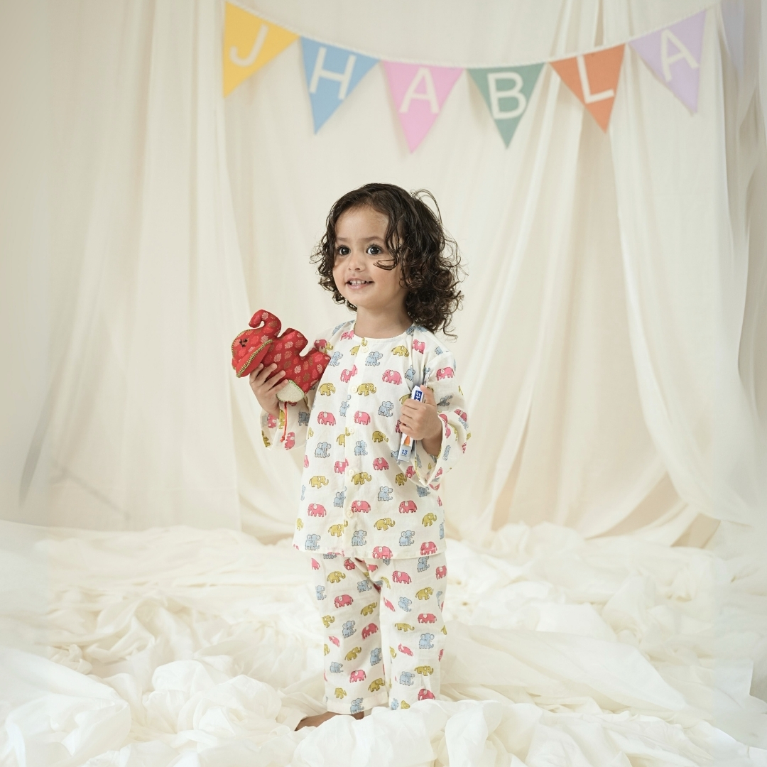Trunk Trio – Baby Cotton Jhabla Pajama Set