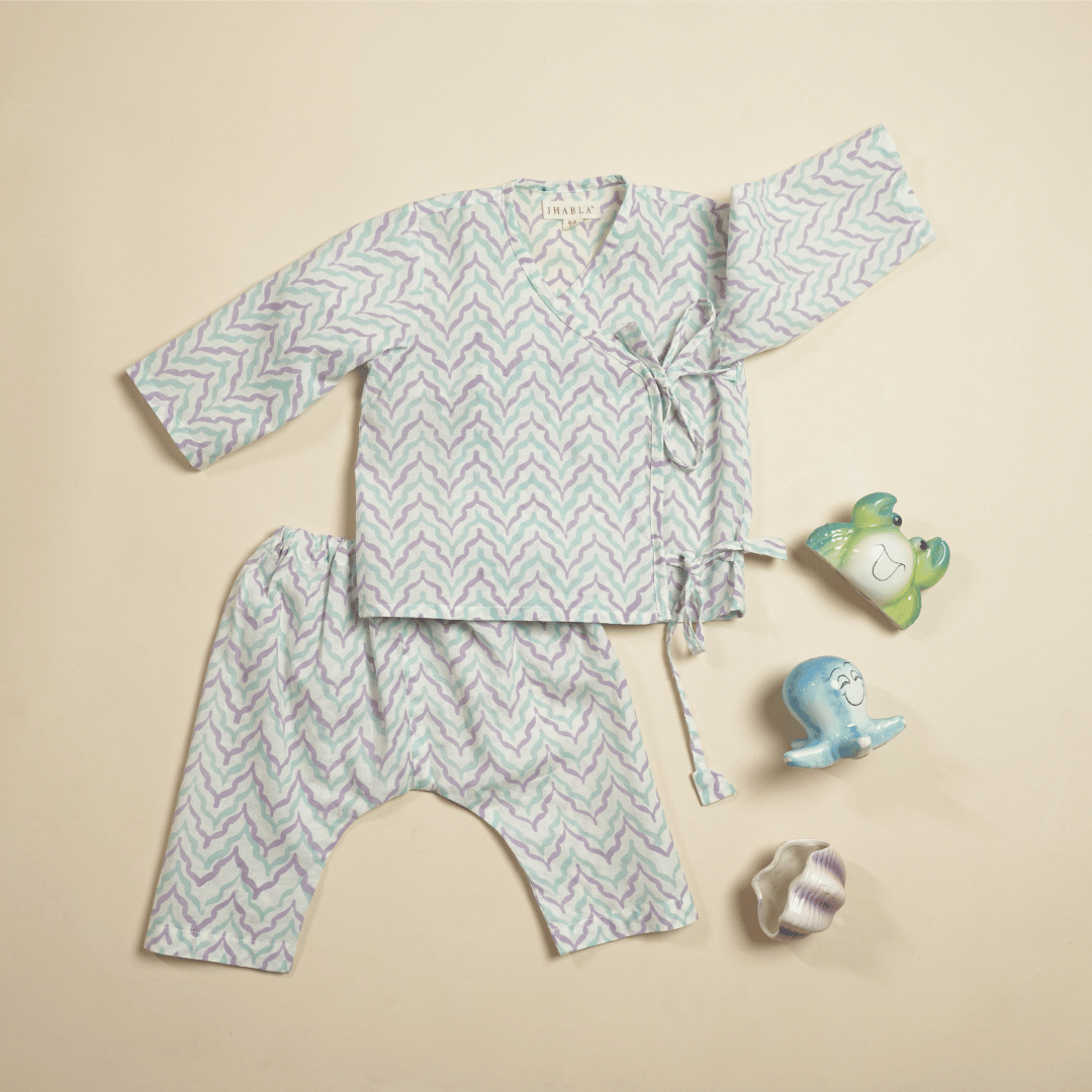 Purple Aqua Splash – Baby Cotton Jhabla Pajama Set