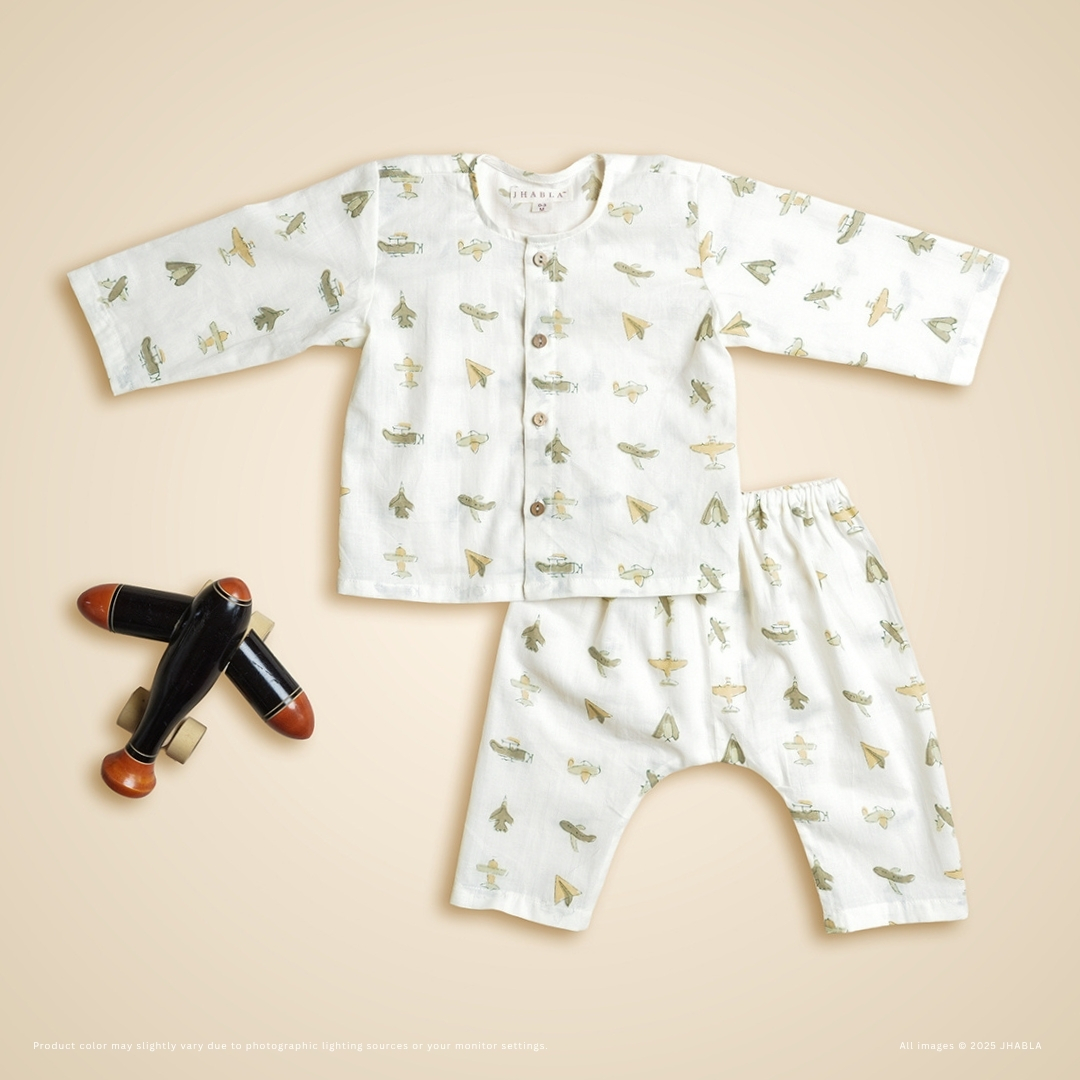 Skipping Town – Baby Cotton Jhabla Pajama Set