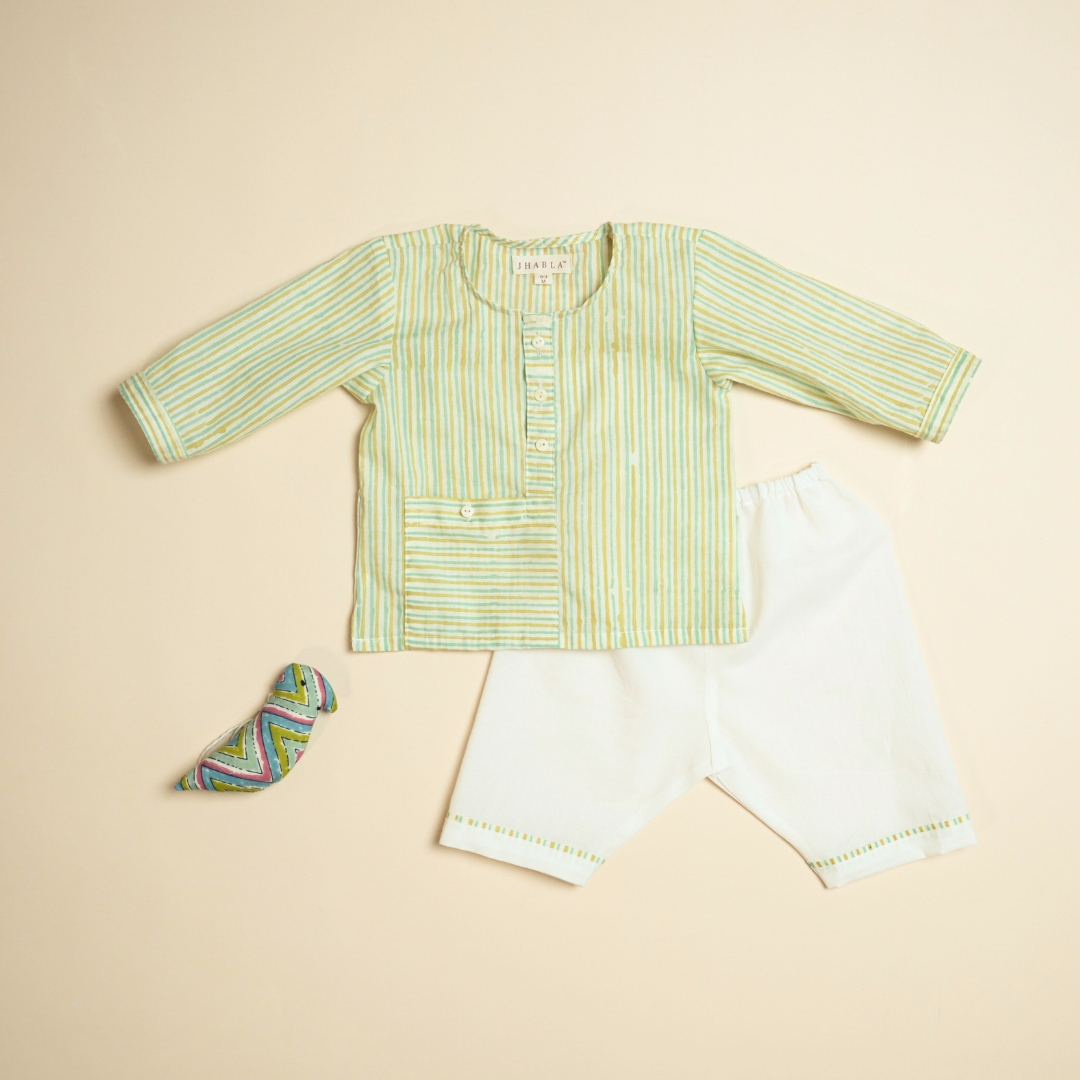 Mint To Be – Baby Cotton Jhabla Pajama Set