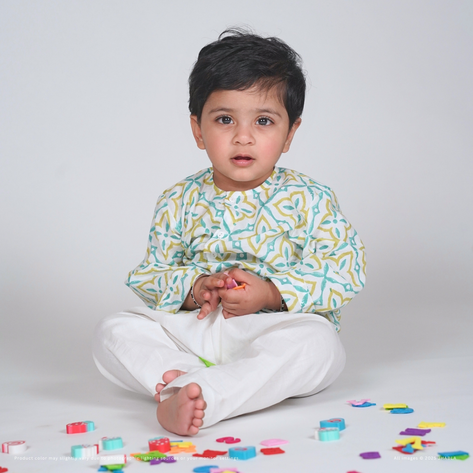Kaleidoscope Kiddos Green – Baby Cotton Jhabla Pajama Set