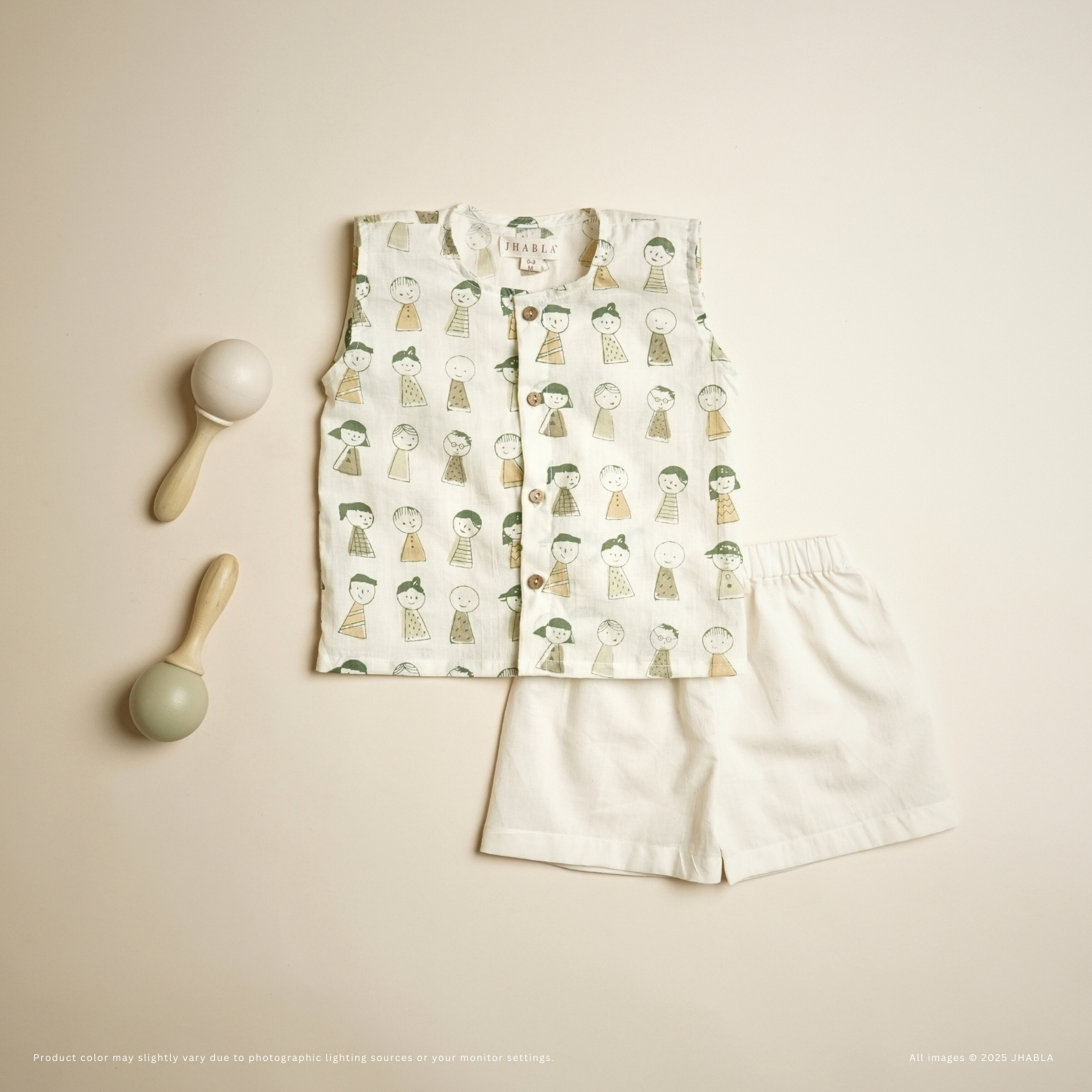 Heads Or Tails (Beige) – Baby Cotton Jhabla Short Set
