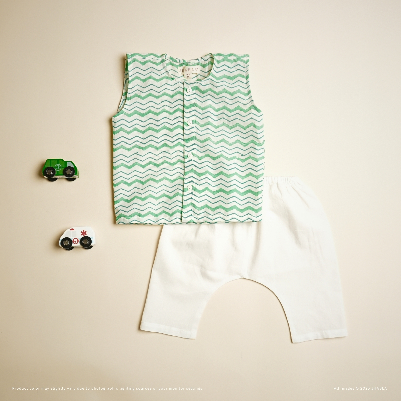 Green Chevs – Baby Cotton Jhabla Pajama Set