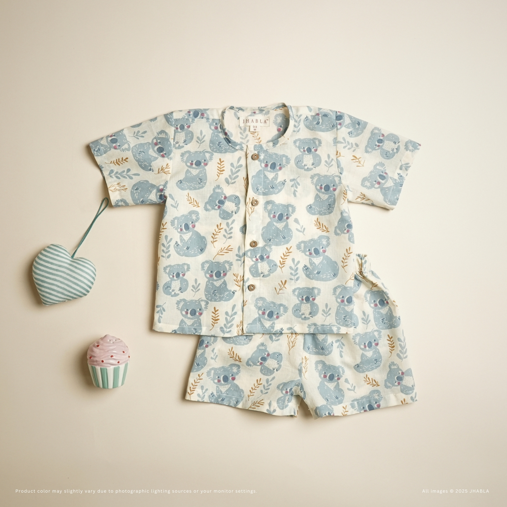 Koala Kawaii (Blue) – Baby Cotton Jhabla Short Set