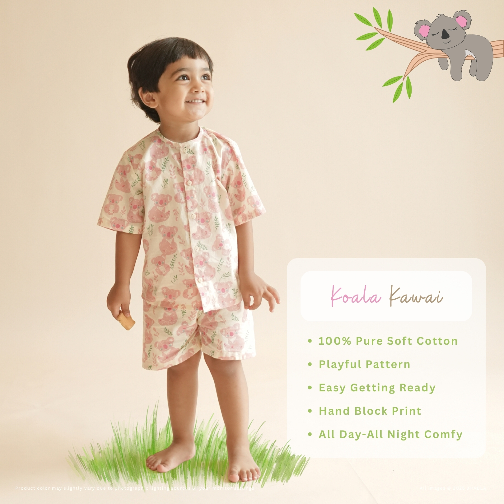 Koala Kawaii (Pink) – Baby Cotton Jhabla Short Set