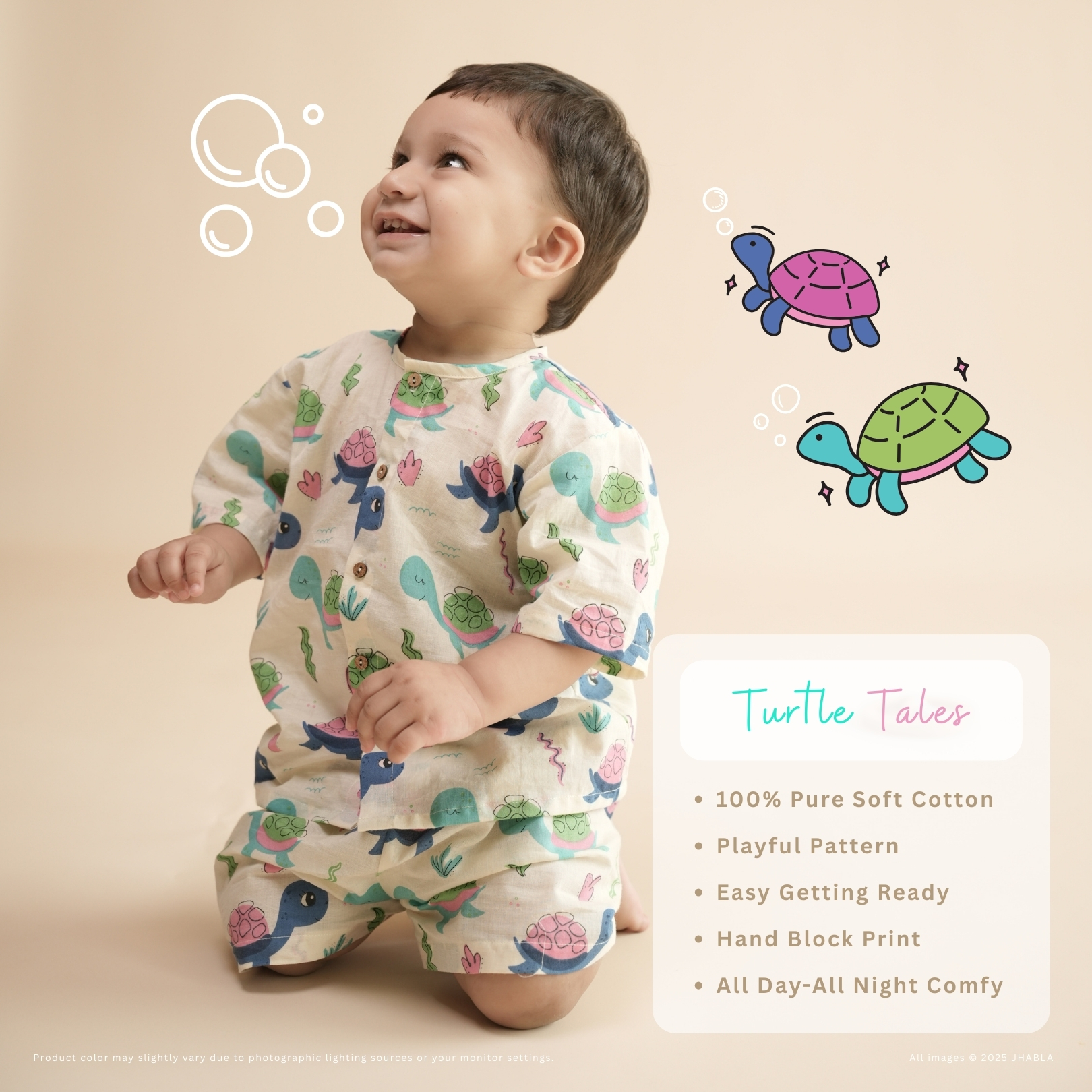 Turtle Tales – Baby Cotton Jhabla Shorts Set