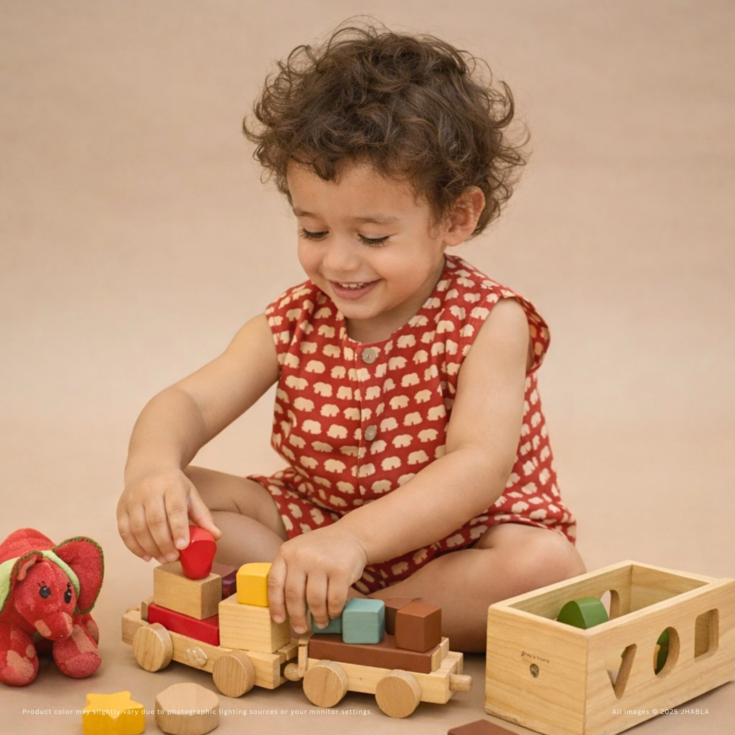 Magic Red Elephant – Baby Cotton Jhabla Short Set