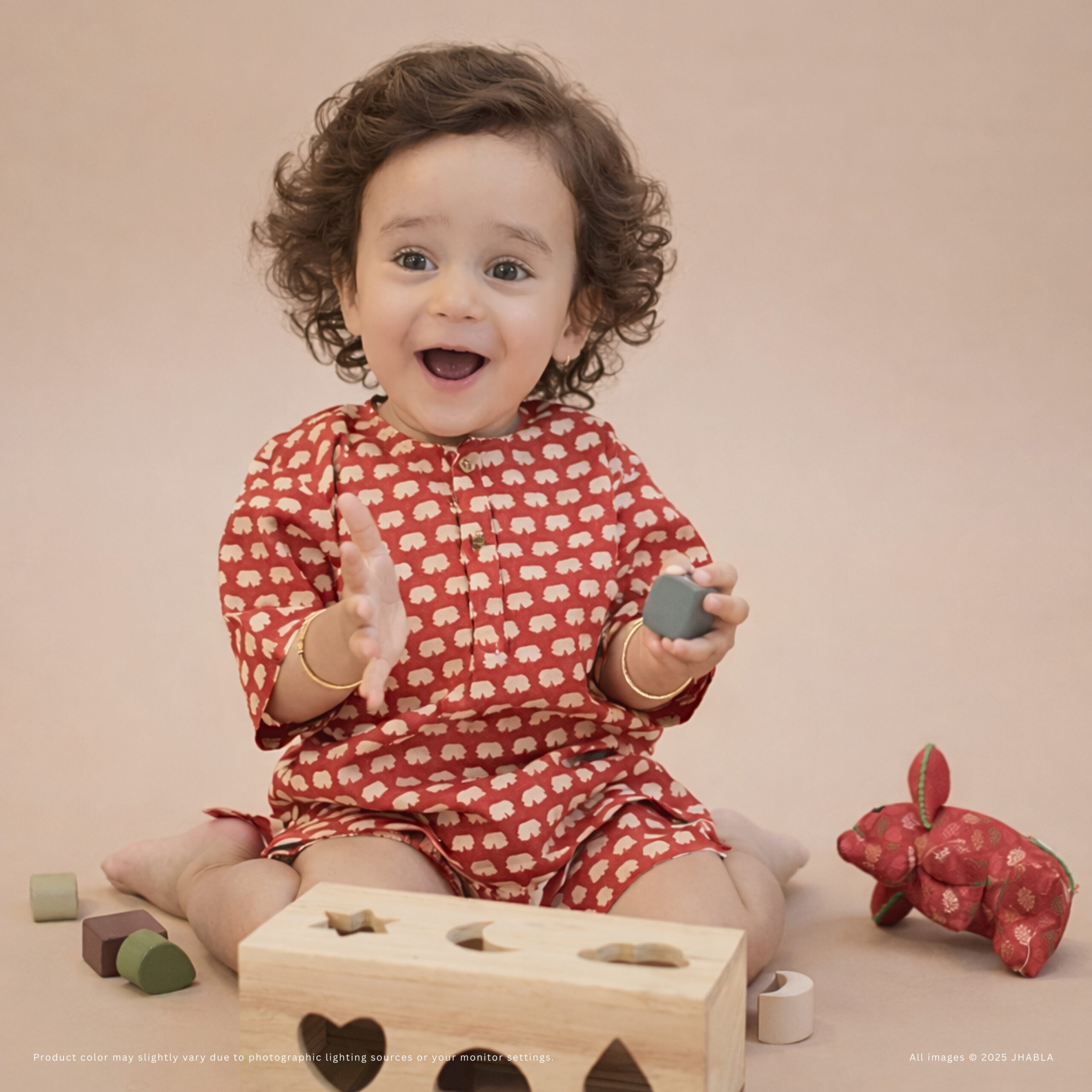 Magic Red Elephant – Baby Cotton Short Kurta Shorts Set