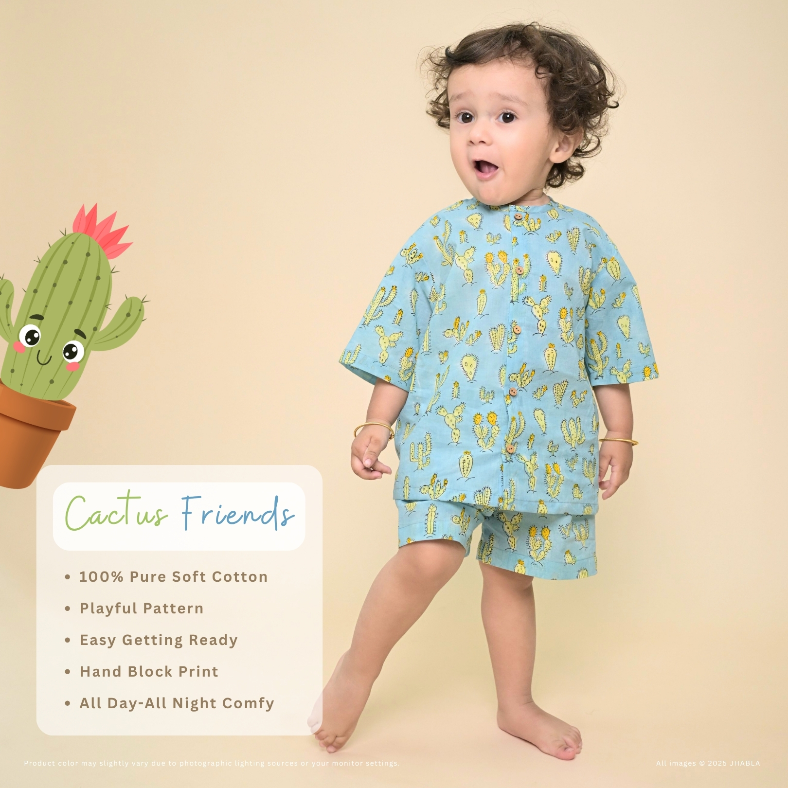 Cactus Friends – Baby Cotton Jhabla Shorts Set