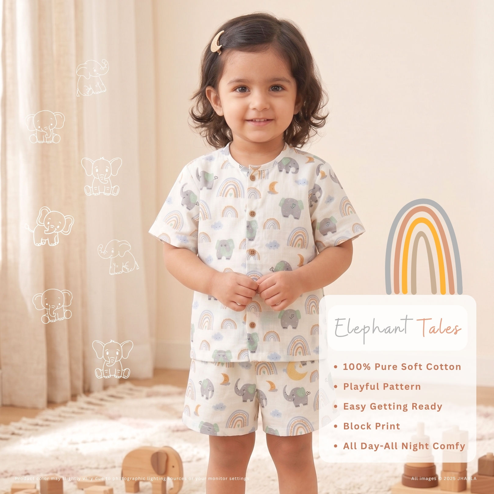 Elephant Tales – Baby Cotton Jhabla Shorts Set