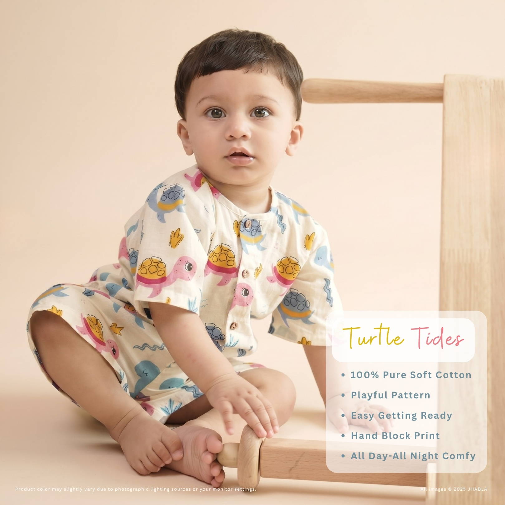 Turtle Tides – Baby Cotton Jhabla Shorts Set