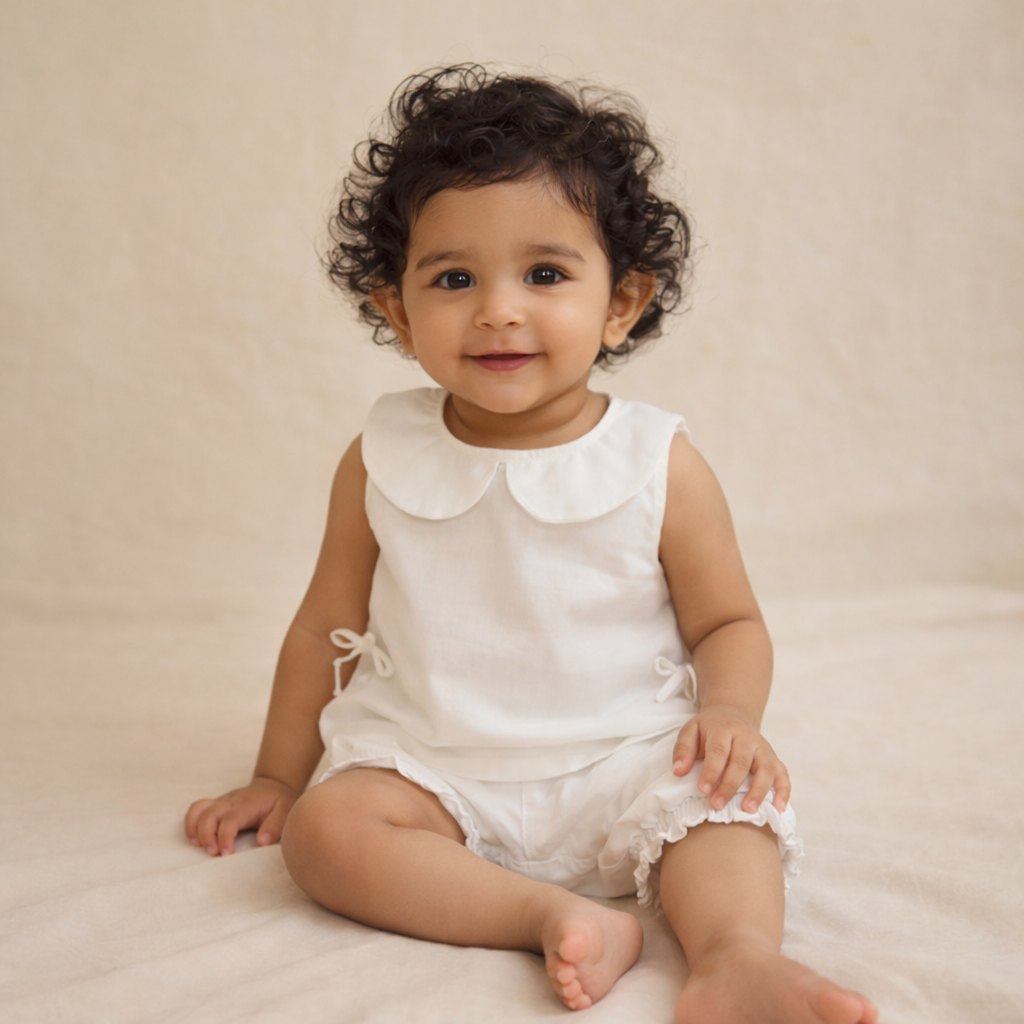 Baby Girl Cotton Jhabla Shorts Set