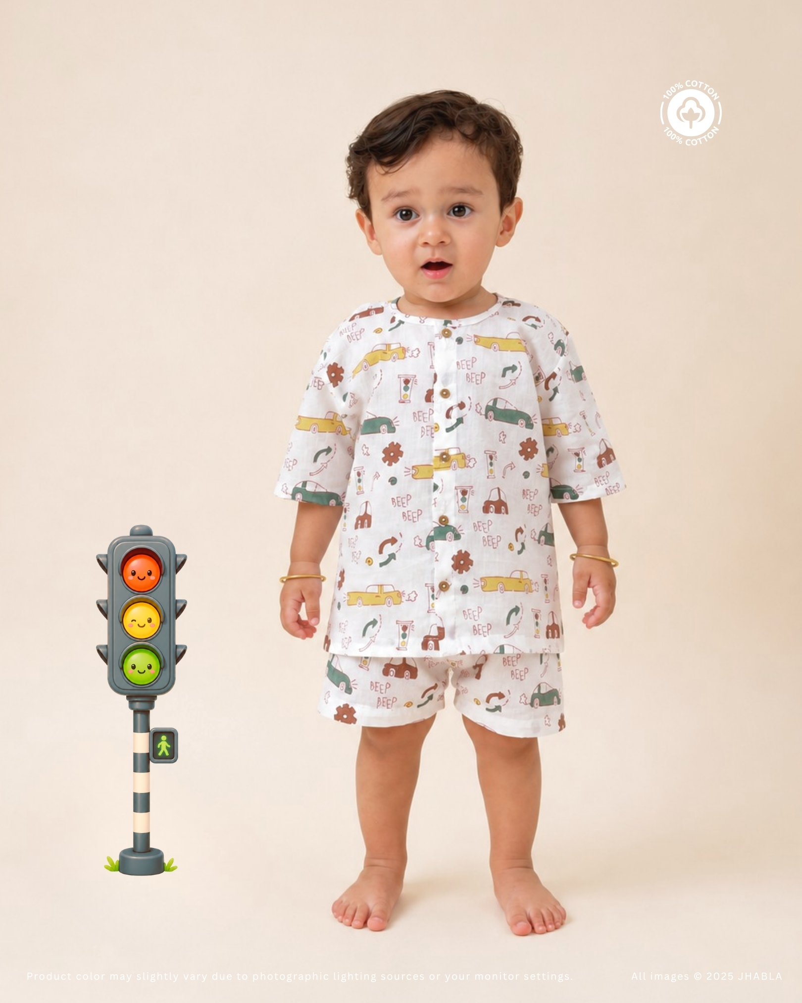Traffic Jam – Baby Cotton Matching Jhabla Shorts Set