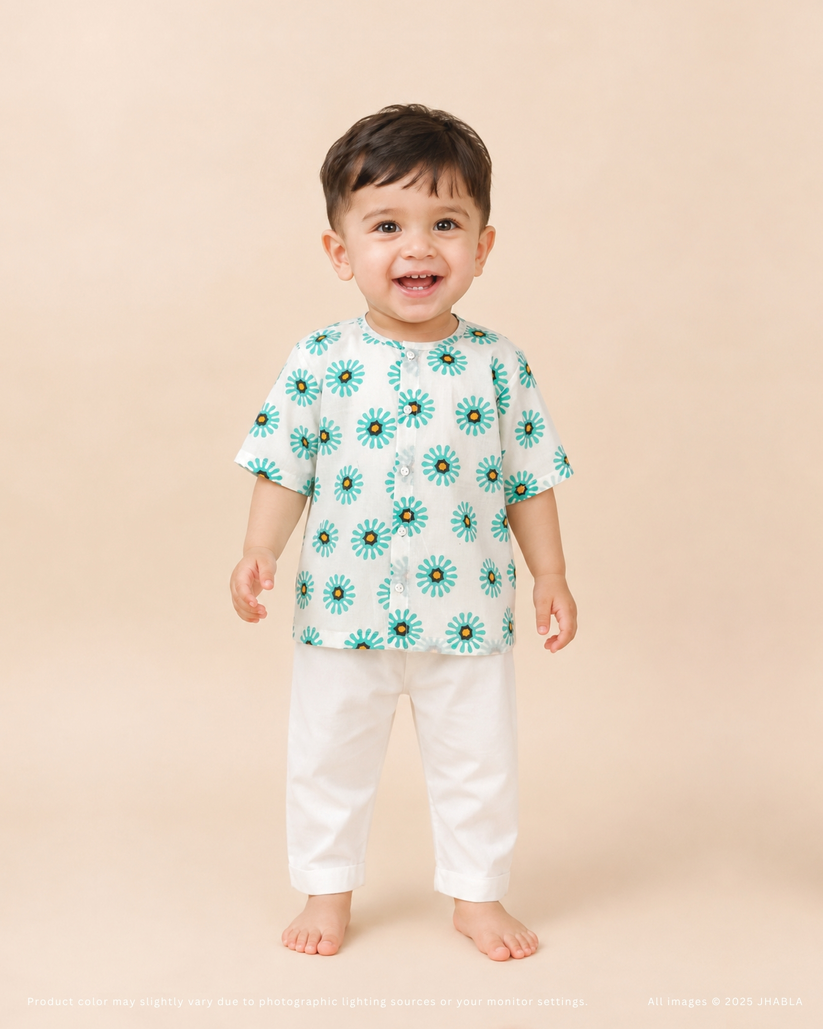 Mint Posies (Half Sleeves) – Baby Cotton Jhabla Pajama Set