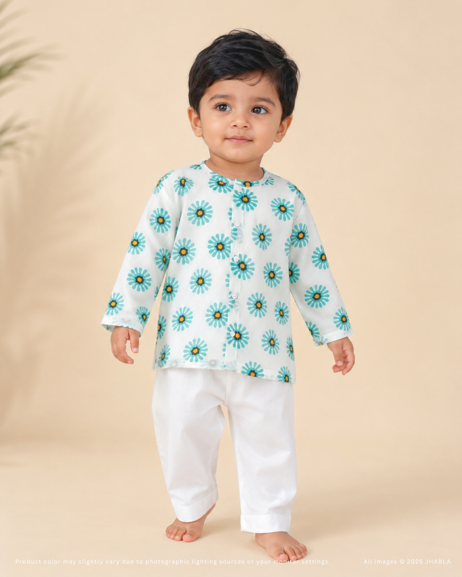 Mint Posies (Full Sleeves)- Baby Cotton Jhabla Pajama Set