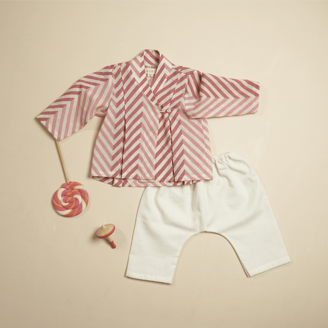 Raspberry Ripple – Baby Cotton Angrakha Pajama Set